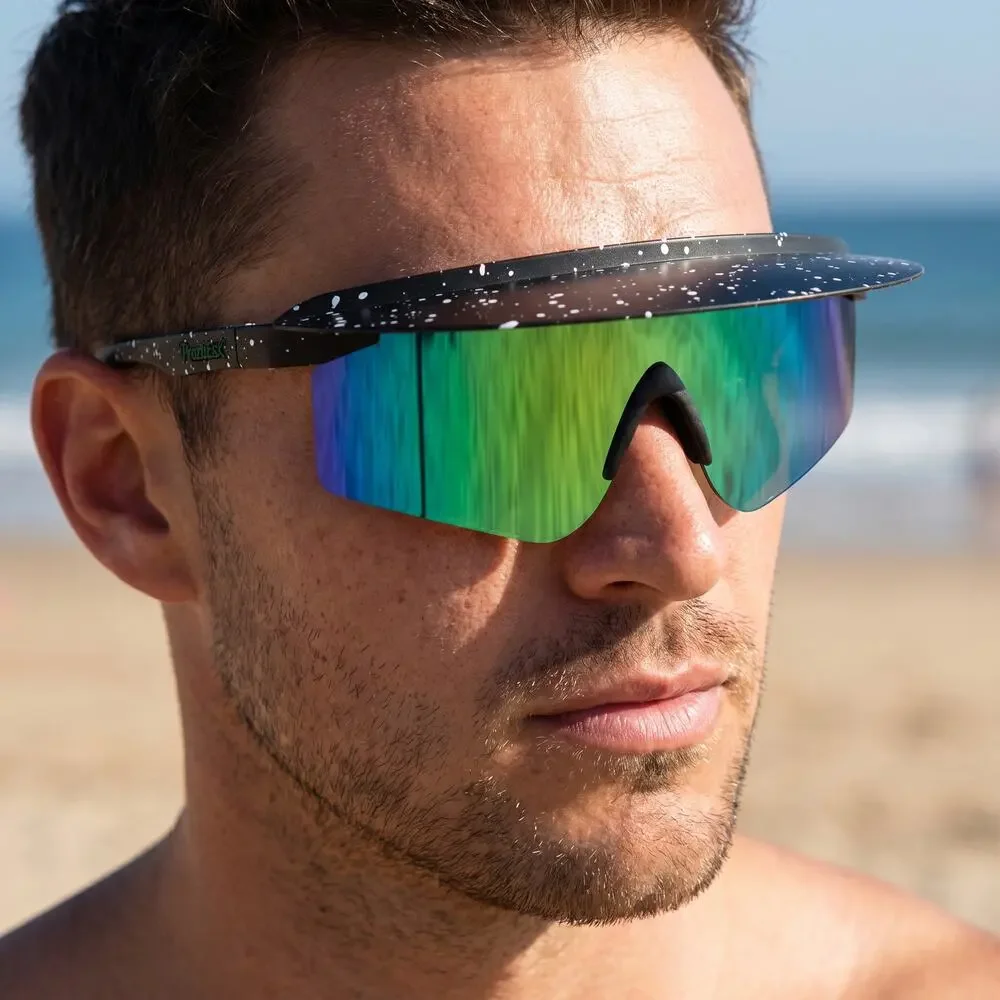 NEW Tipsy Elves Major Lazer Visor Sunglasses Mirrorized UV Polarized Green Blue